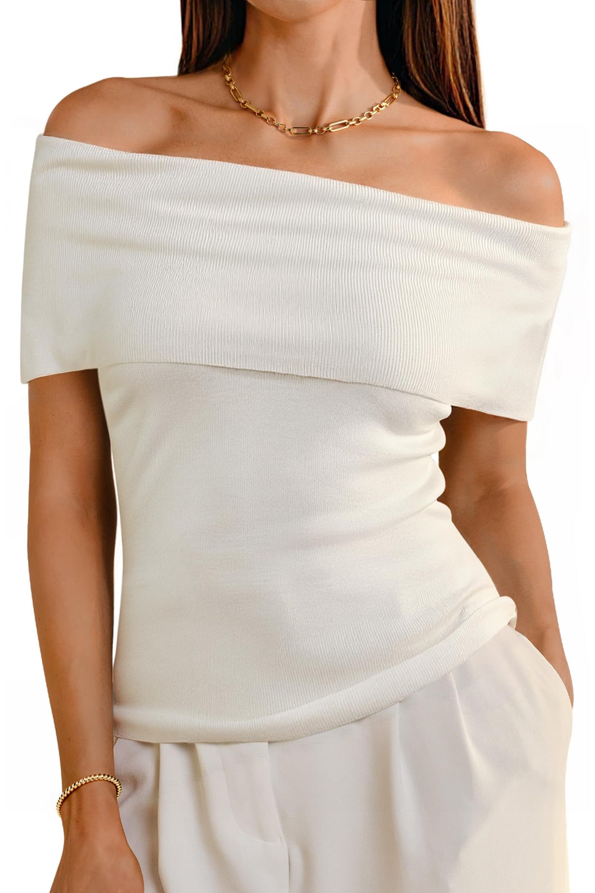 Arach&Cloz Off-Shoulder Slim-Fit Knit Top — product image 12