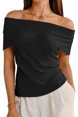 Arach&Cloz Women's Convertible Neckline Off-Shoulder Cowl Neck Slim Fit Tops 2025