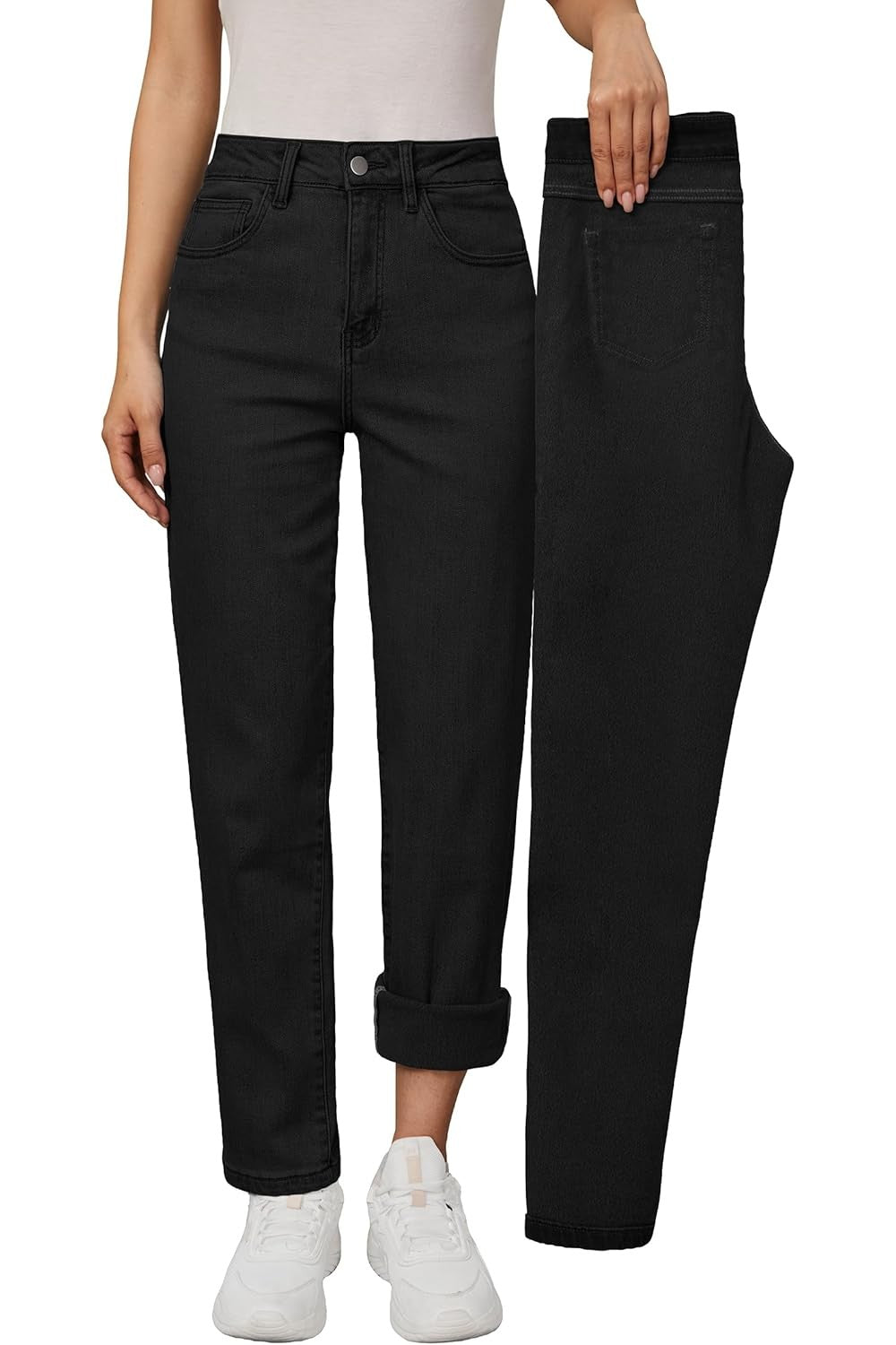 Arach&Cloz High-Waist Straight-Leg Fleece-Lined Trousers — product image 3