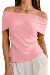 Arach&Cloz Women's Convertible Neckline Off-Shoulder Cowl Neck Slim Fit Tops 2025