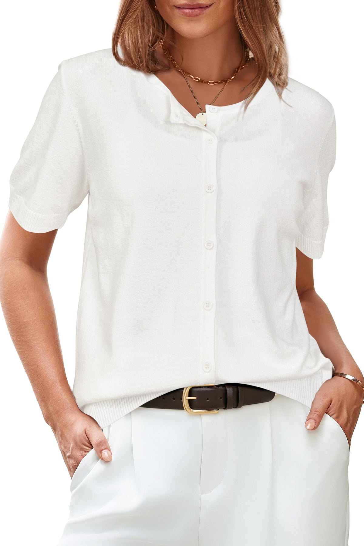 Arach&Cloz Crew-Neck Short-Sleeve Cropped Cardigan — product image 9
