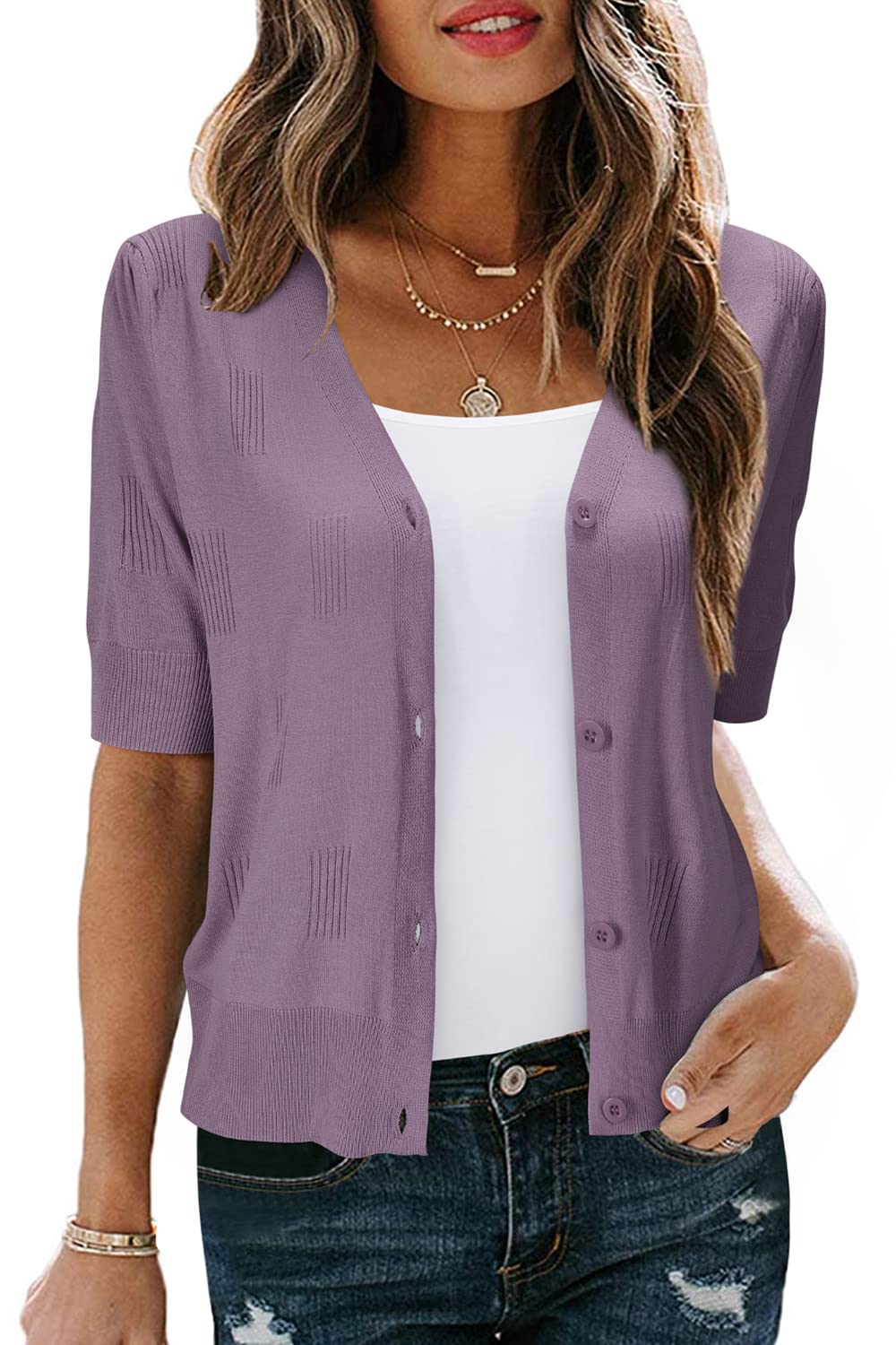 Arach&Cloz Short-Sleeve Cropped Cardigan — product image 13