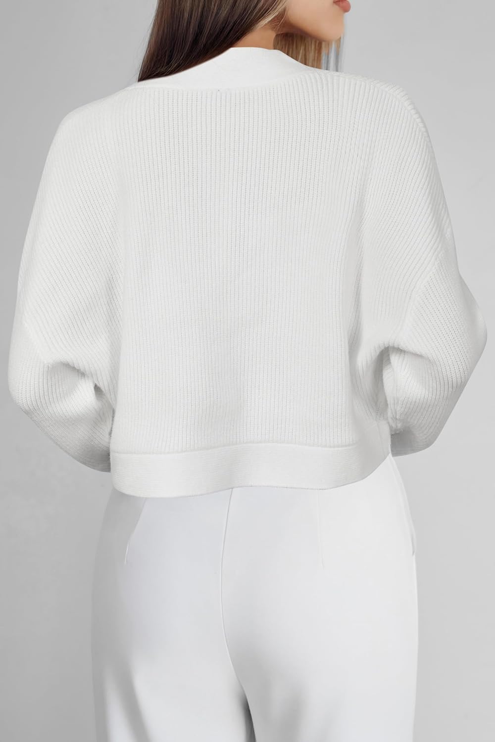 Arach&Cloz Wool-Blend Cropped Cardigan — Gray — product image 5
