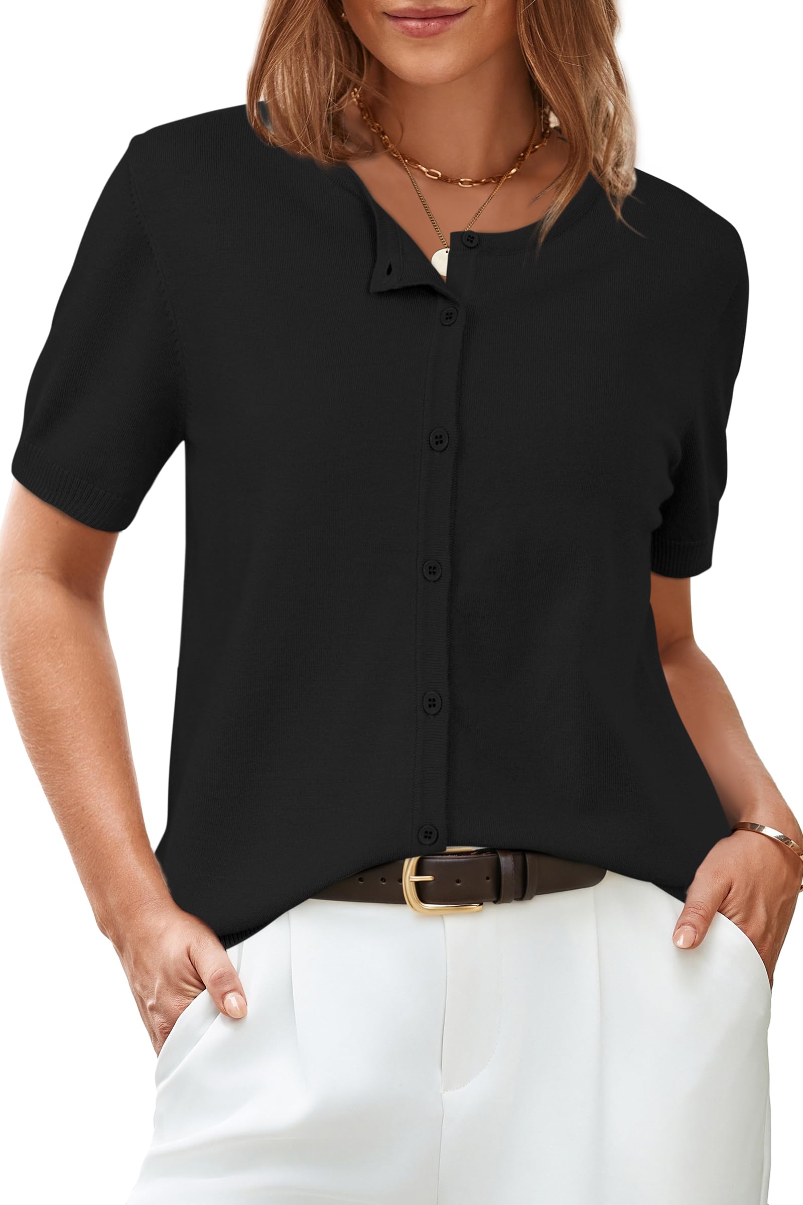 Arach&Cloz Women's 2025 Summer Lightweight Cropped Cardigan Short Sleeve Crew Neck Bolero Shrug Casual Top