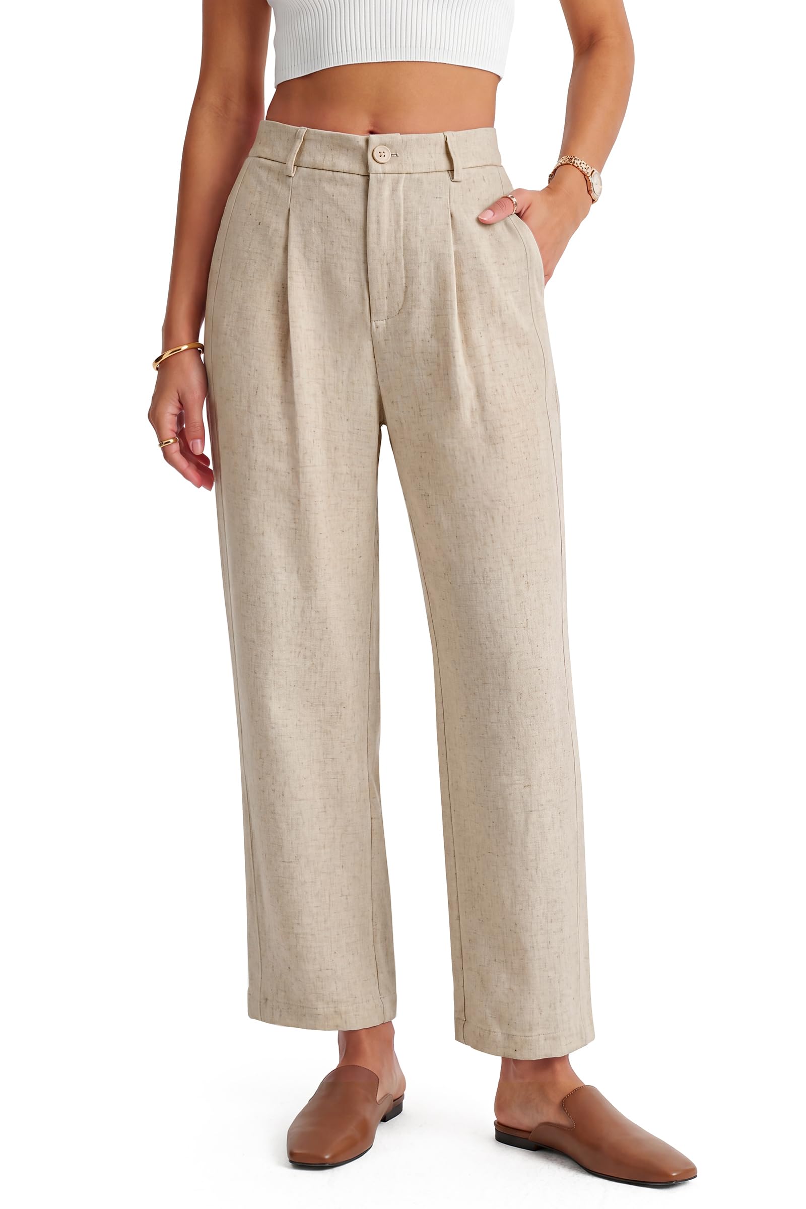 Arach&Cloz Linen-Blend High-Rise Ankle Trousers — product image 22