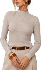 Arach&Cloz Women's 100% Merino Wool Long Sleeve Mock Neck Sweater Work Fall