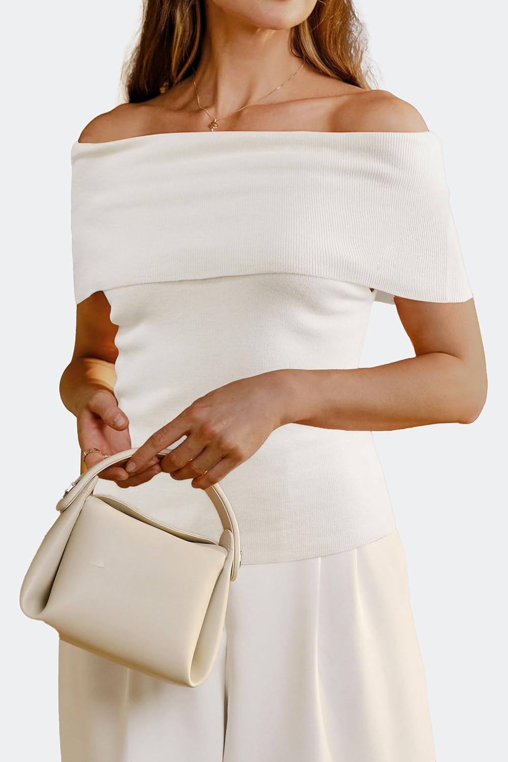 Arach&Cloz Women's Convertible Neckline Off-Shoulder Cowl Neck Slim Fit Tops 2025