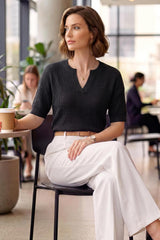 Arach&Cloz Women's Striped Short Sleeve Sweater Work Casual Fashion Trendy