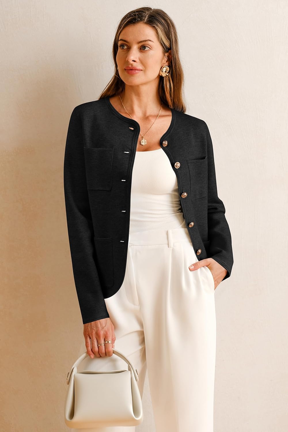 Arach&Cloz Wool-Blend Pocketed Knit Blazer — product image 2