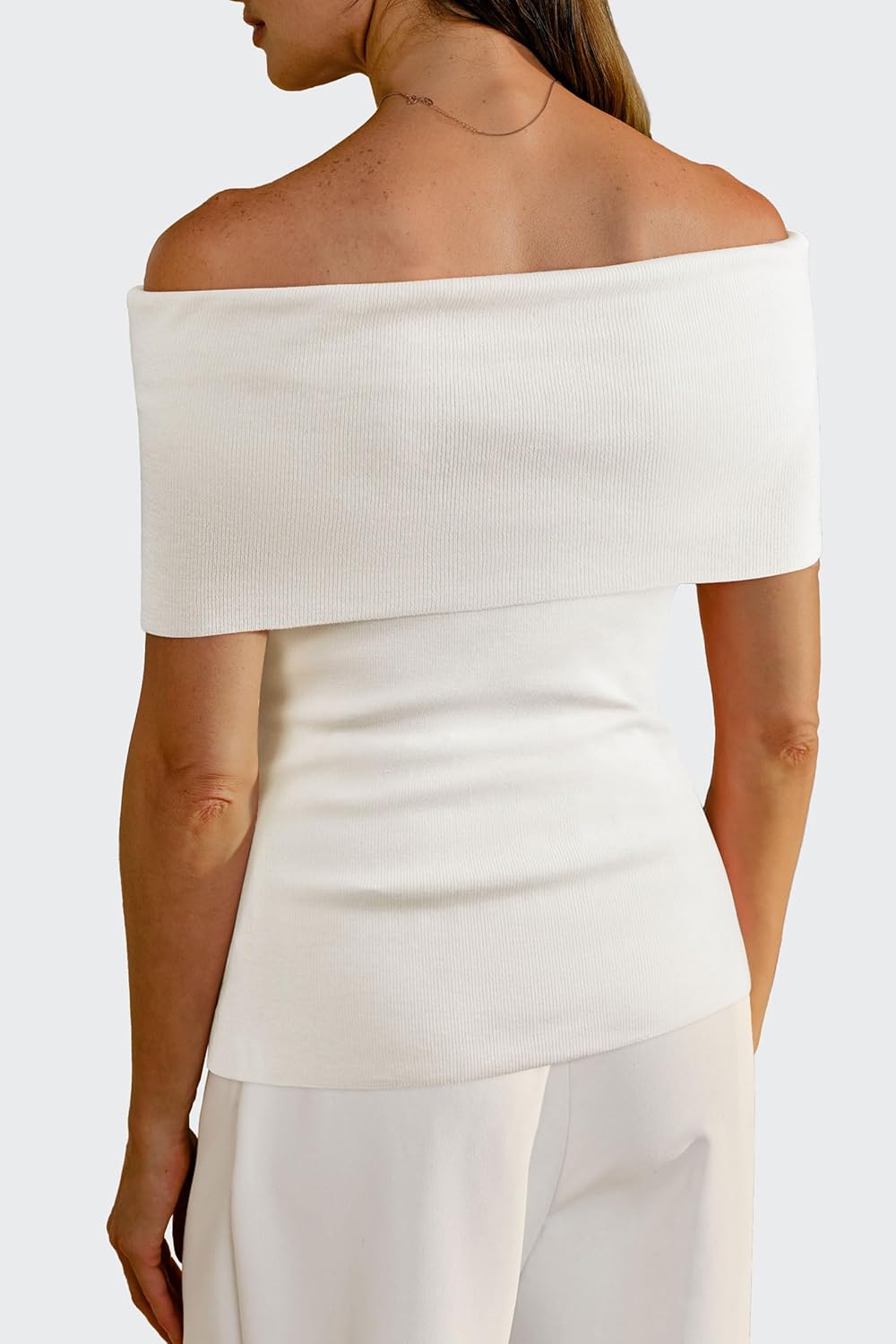 Arach&Cloz Women's Convertible Neckline Off-Shoulder Cowl Neck Slim Fit Tops 2025