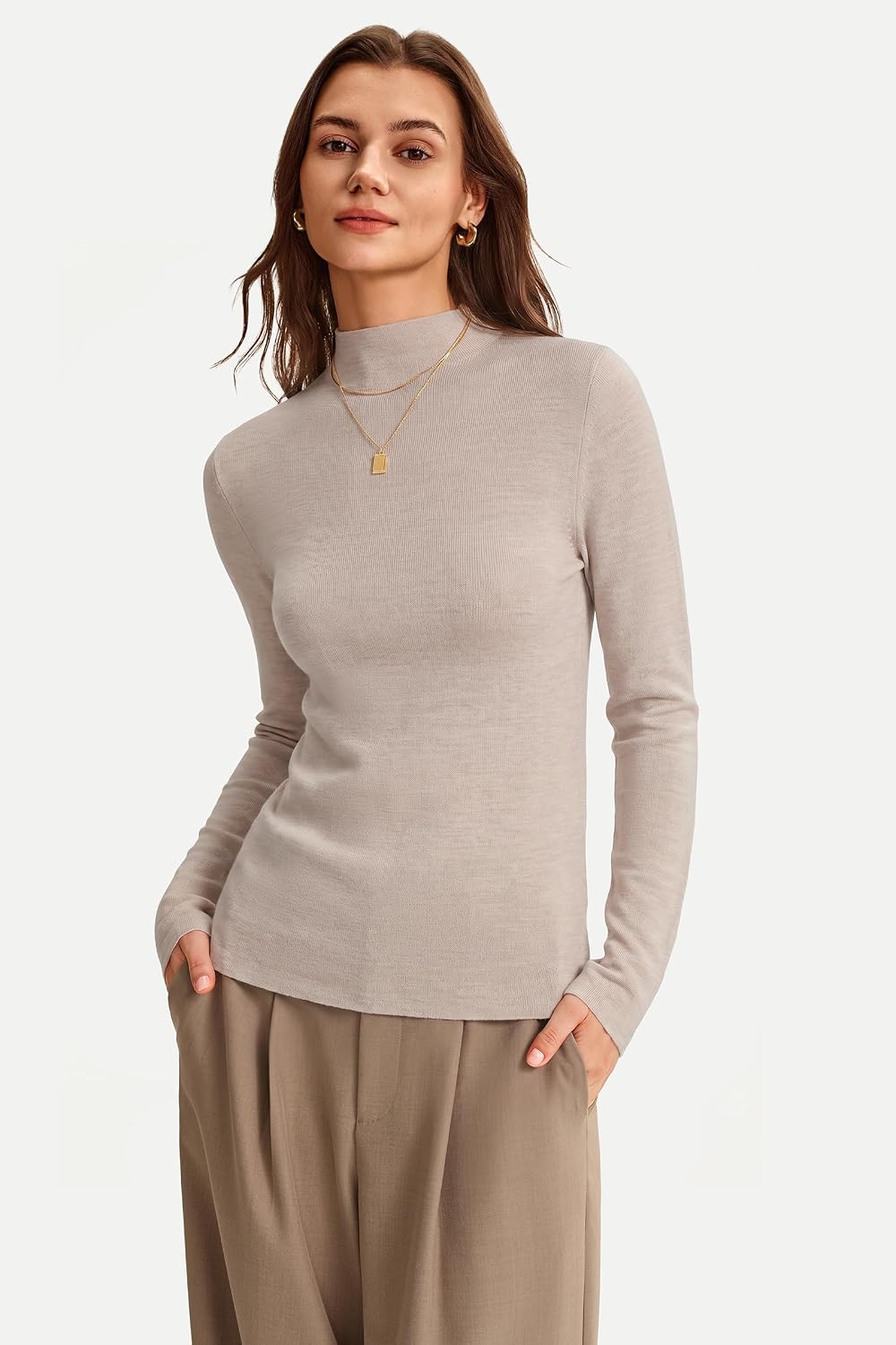 Arach&Cloz Women's 100% Merino Wool Long Sleeve Mock Neck Sweater Work Fall