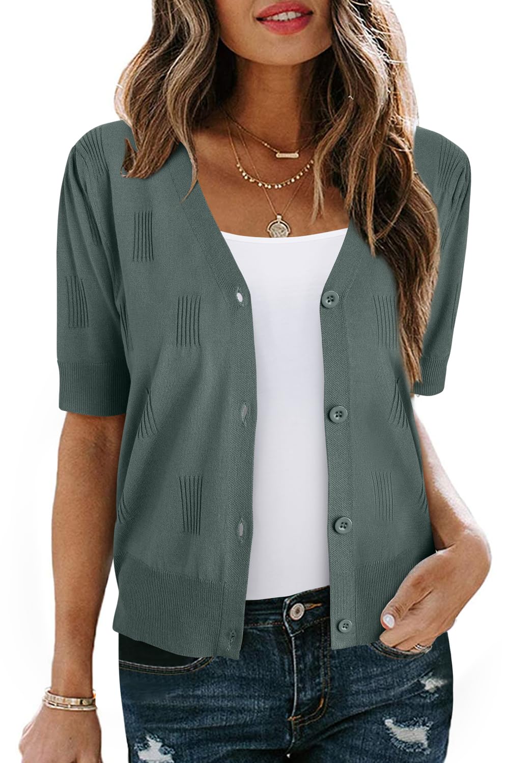 Arach&Cloz Short-Sleeve Cropped Cardigan — product image 11