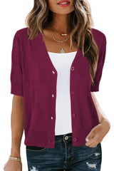 Arach&Cloz Women's Lightweight Summer Business Casual Cropped Short Sleeve Cardigan