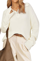 Arach&Cloz Women's Wool Blend Lapel Quarter Zip Fall Winter Trendy Casual Oversized Fit Sweater Top