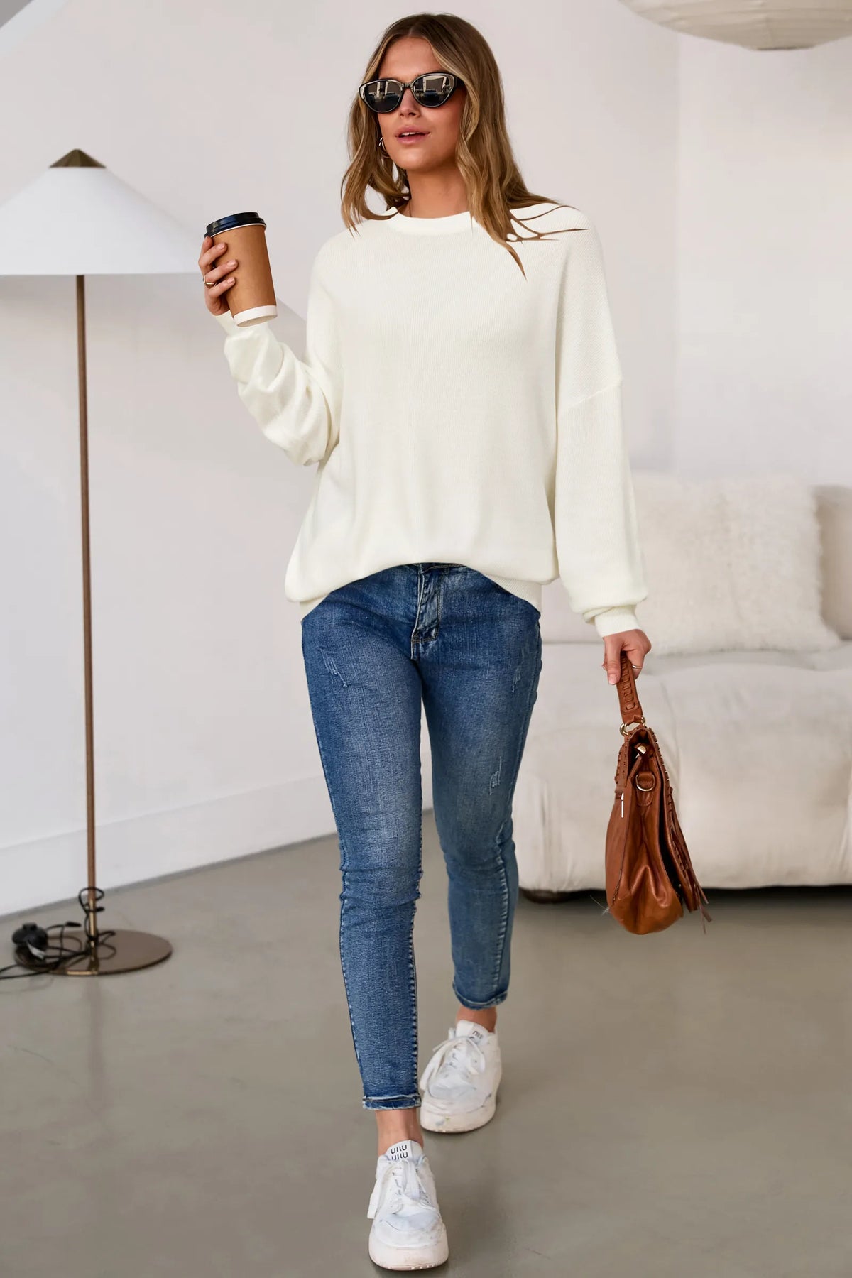 Arach&Cloz Wool-Blend Crew-Neck Oversized Pullover — product image 35