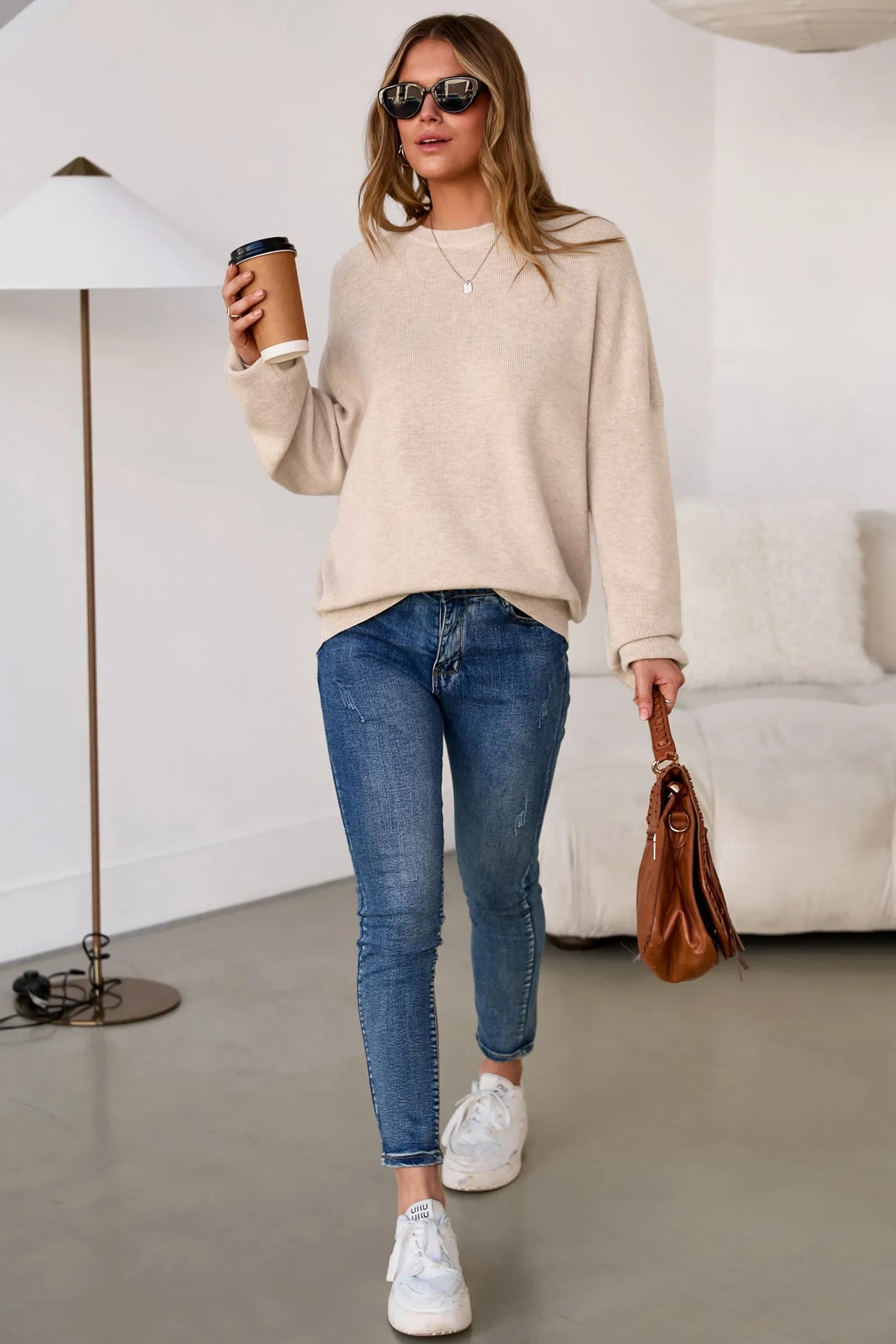Arach&Cloz Wool-Blend Crew-Neck Oversized Pullover — product image 40