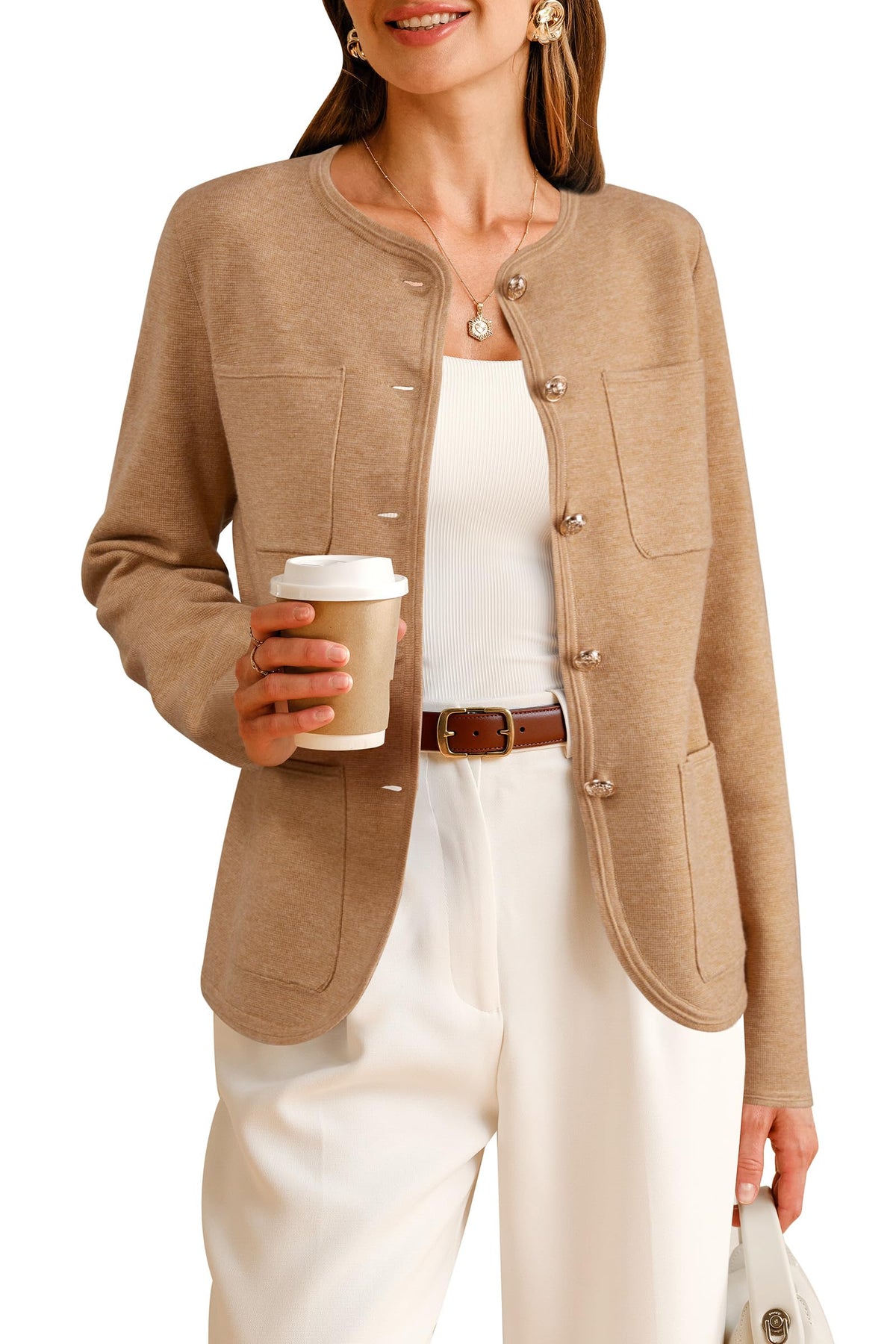 Arach&Cloz Womens Wool Blend Sweater Blazers Business Casual Jacket with Pockets 2025