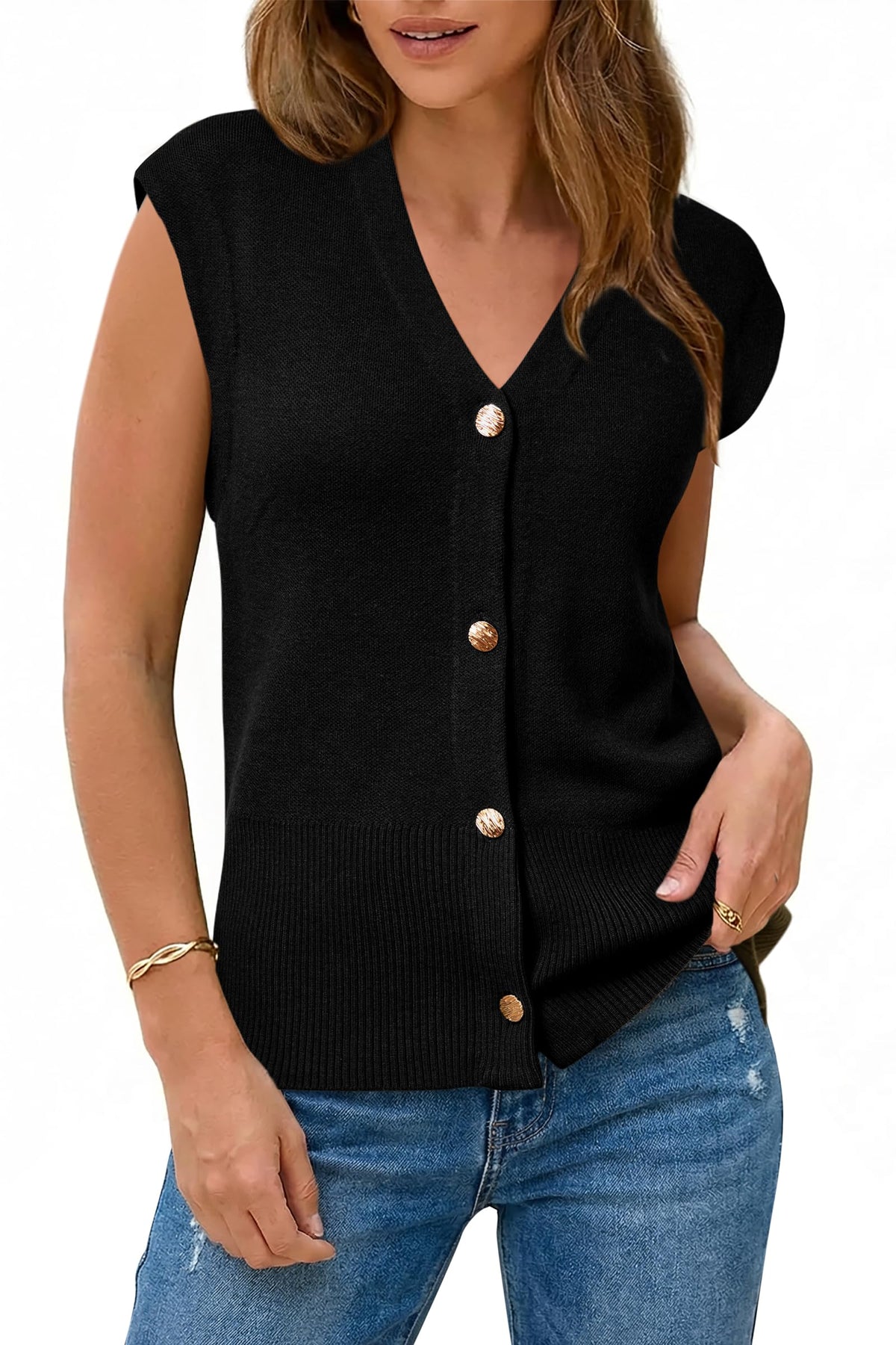 Arach&Cloz Wool-Blend Button-Front V-Neck Sweater Vest — product image 10