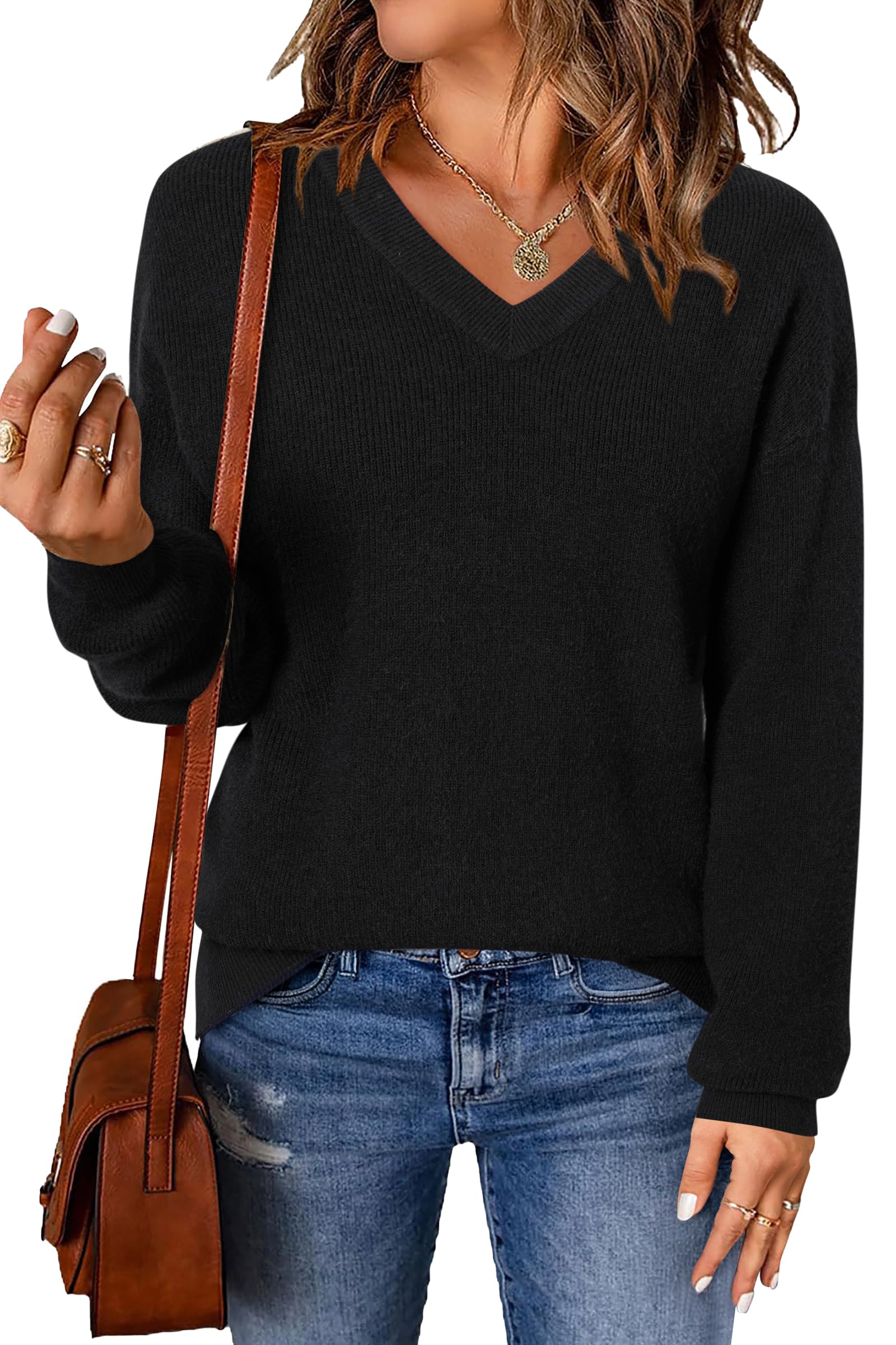 Arach&Cloz Women's Wool Blend V Neck Fall Business Casual Sweater Tops 2025