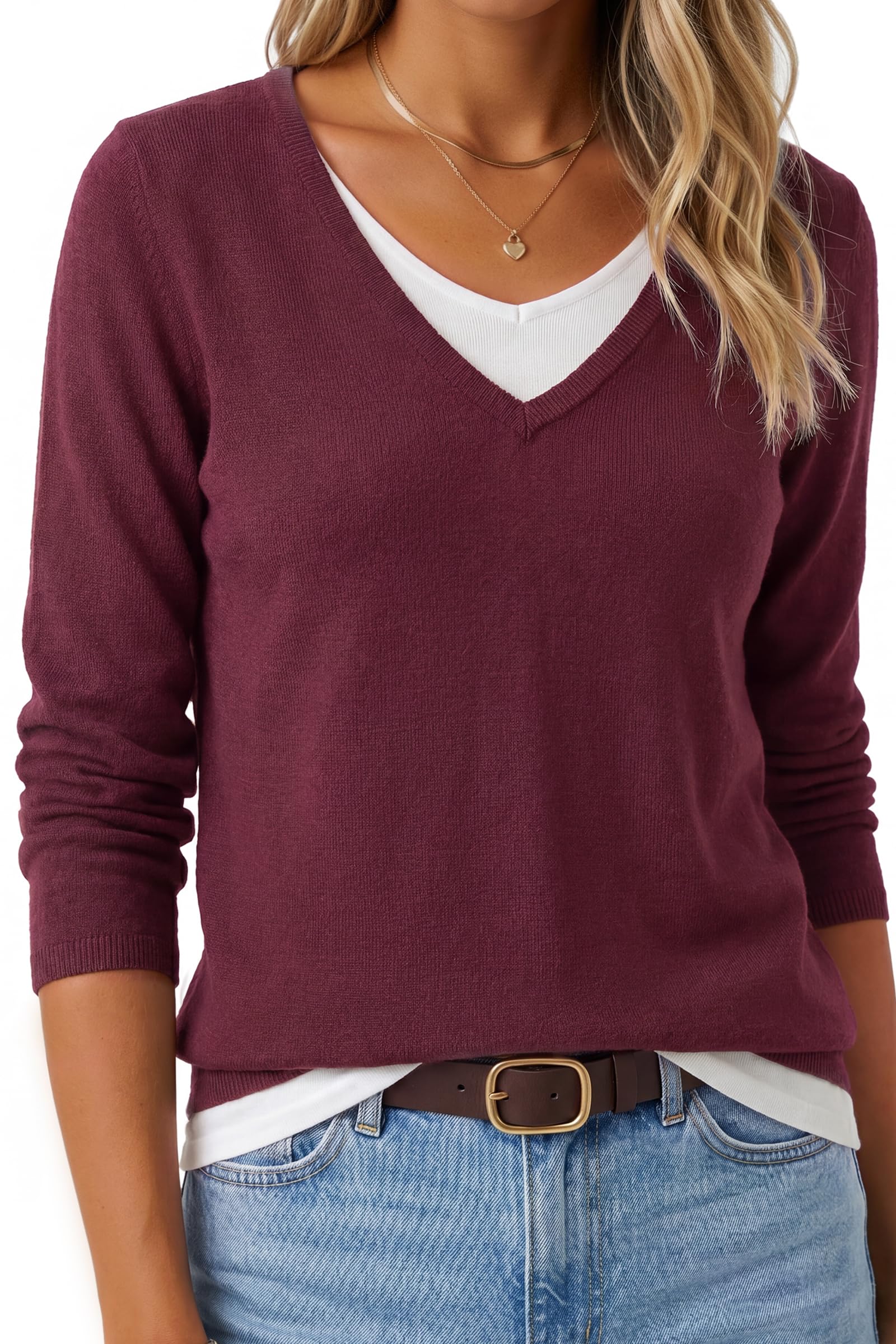 Arach&Cloz Women's Wool Blend 2 in 1 Patchwork V Neck Casual Sweater Tops