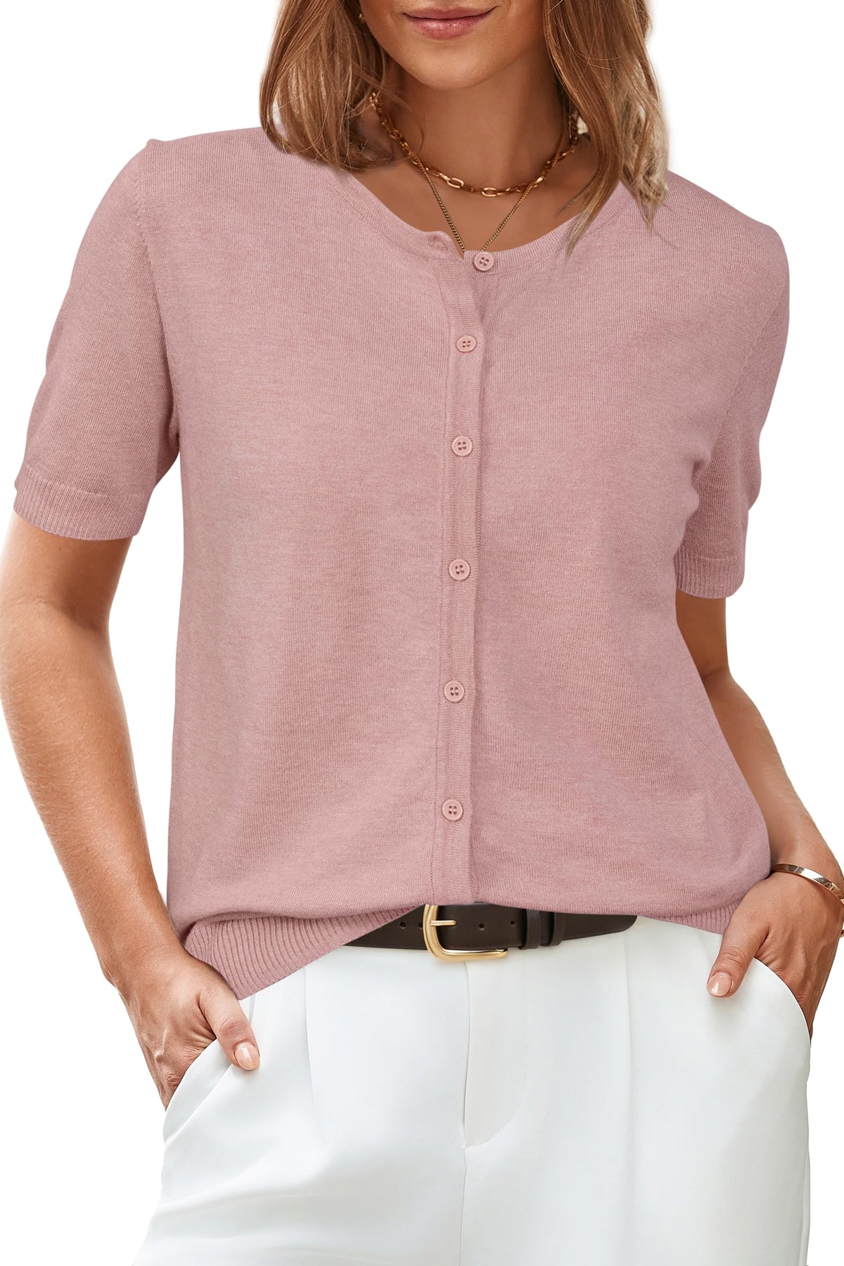 Arach&Cloz Crew-Neck Short-Sleeve Cropped Cardigan — product image 8