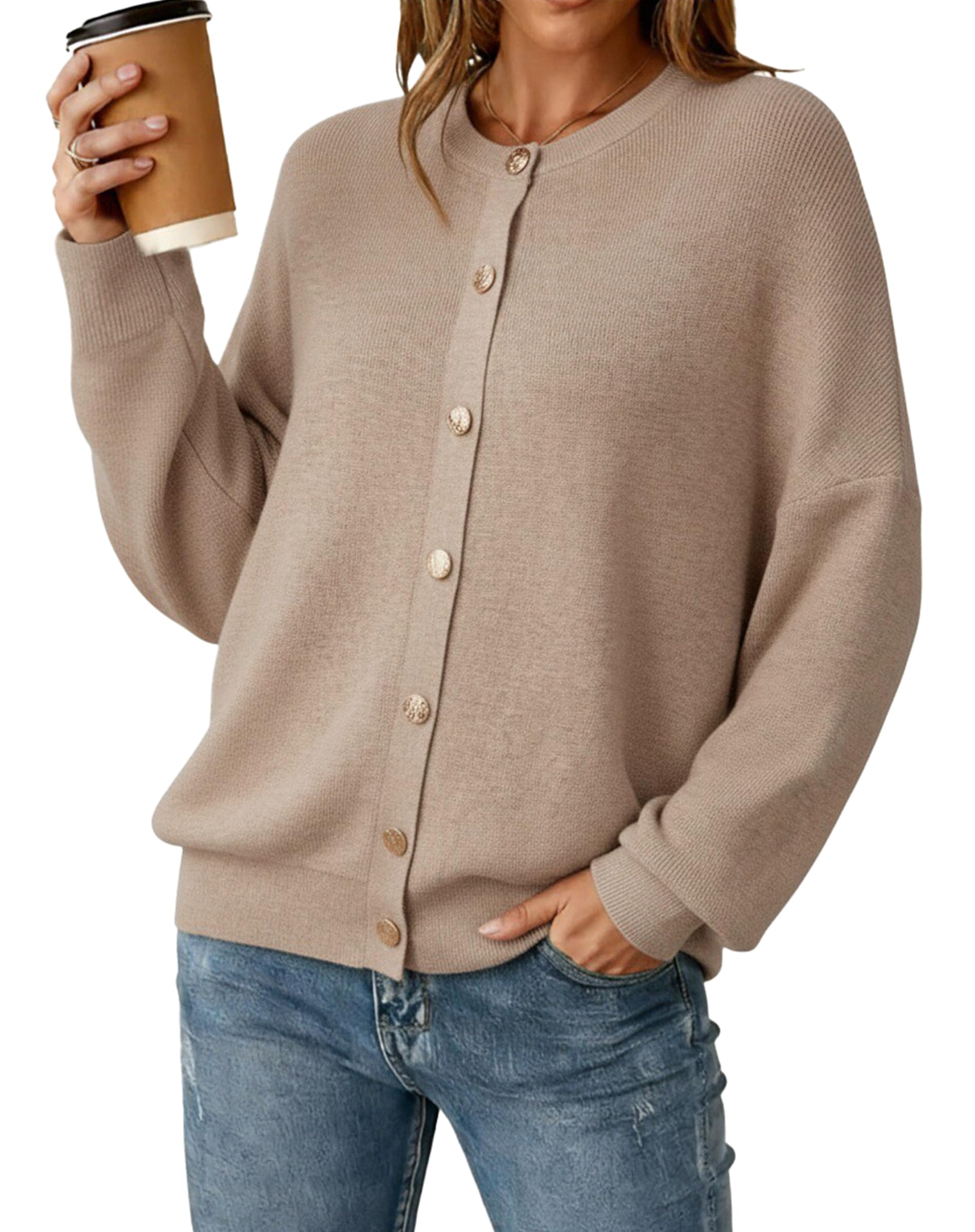 Arach&Cloz Women's Wool Blend Oversized Cardigan Sweaters Button Down Casual Winter Clothing