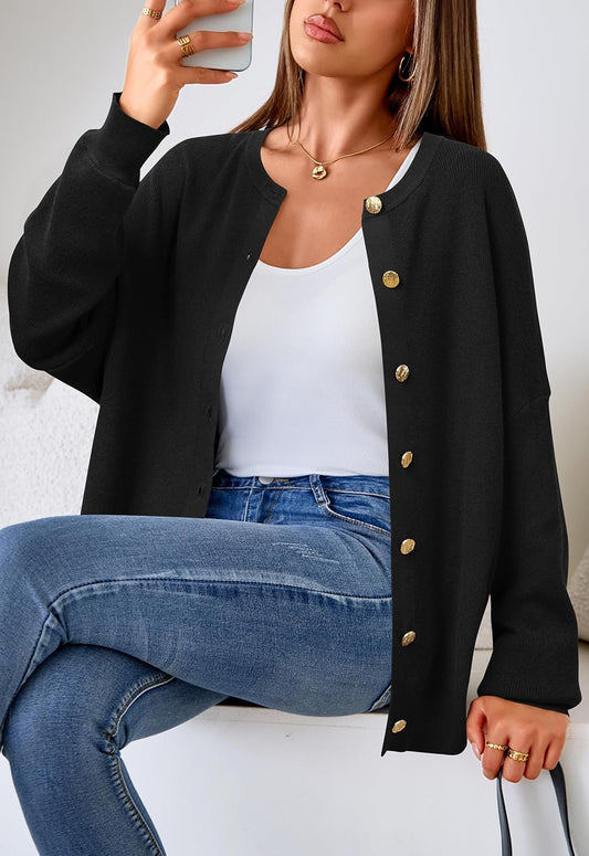 Arach&Cloz Women's Wool Blend Oversized Cardigan Sweaters Button Down Casual Winter Clothing