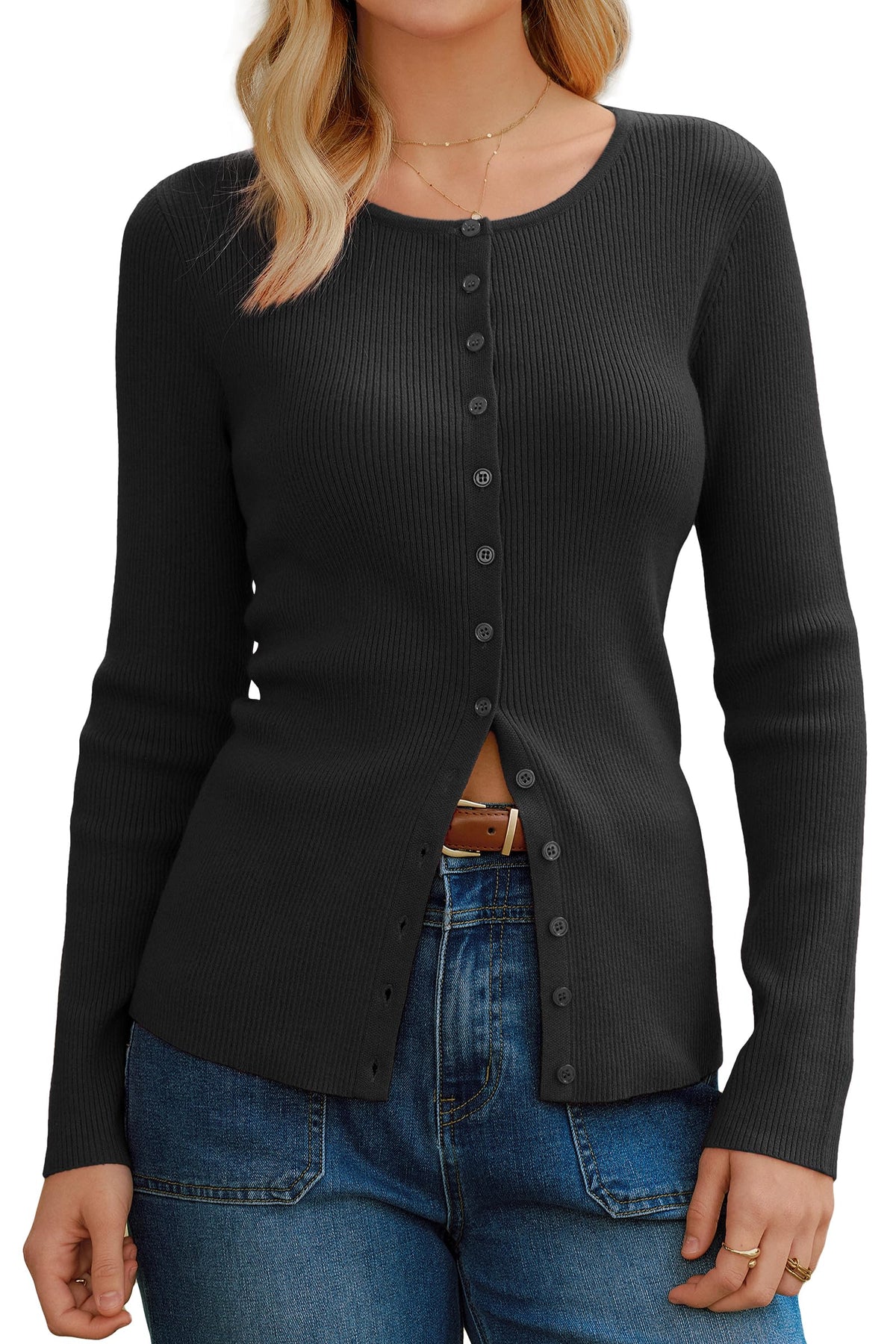 Arach&Cloz Wool-Blend Button-Front Cardigan — product image 10