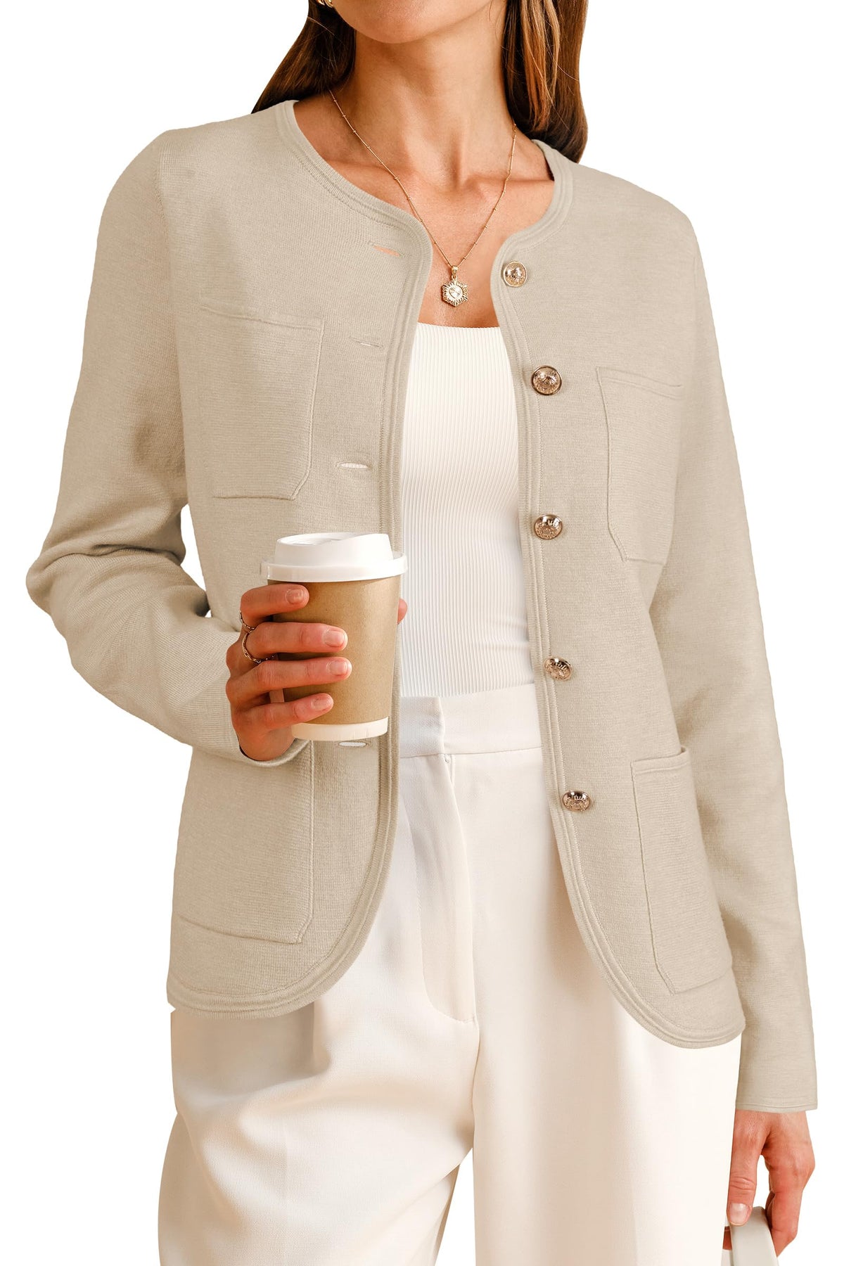 Arach&Cloz Wool-Blend Pocketed Knit Blazer — product image 10