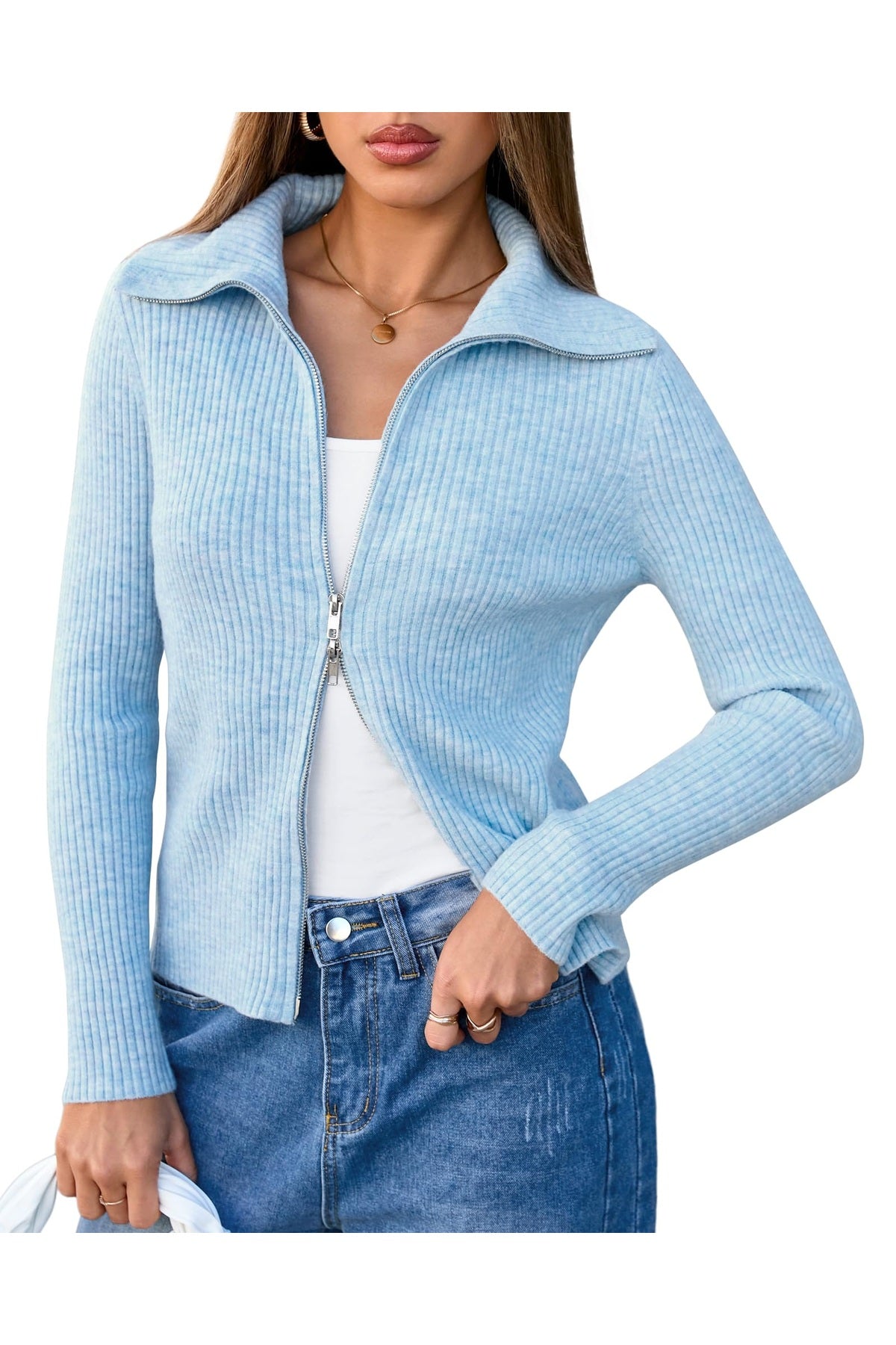 Arach&Cloz Women's Wool Blend Fall Fashion Zip Up Cardigan Sweaters 2025 Trendy