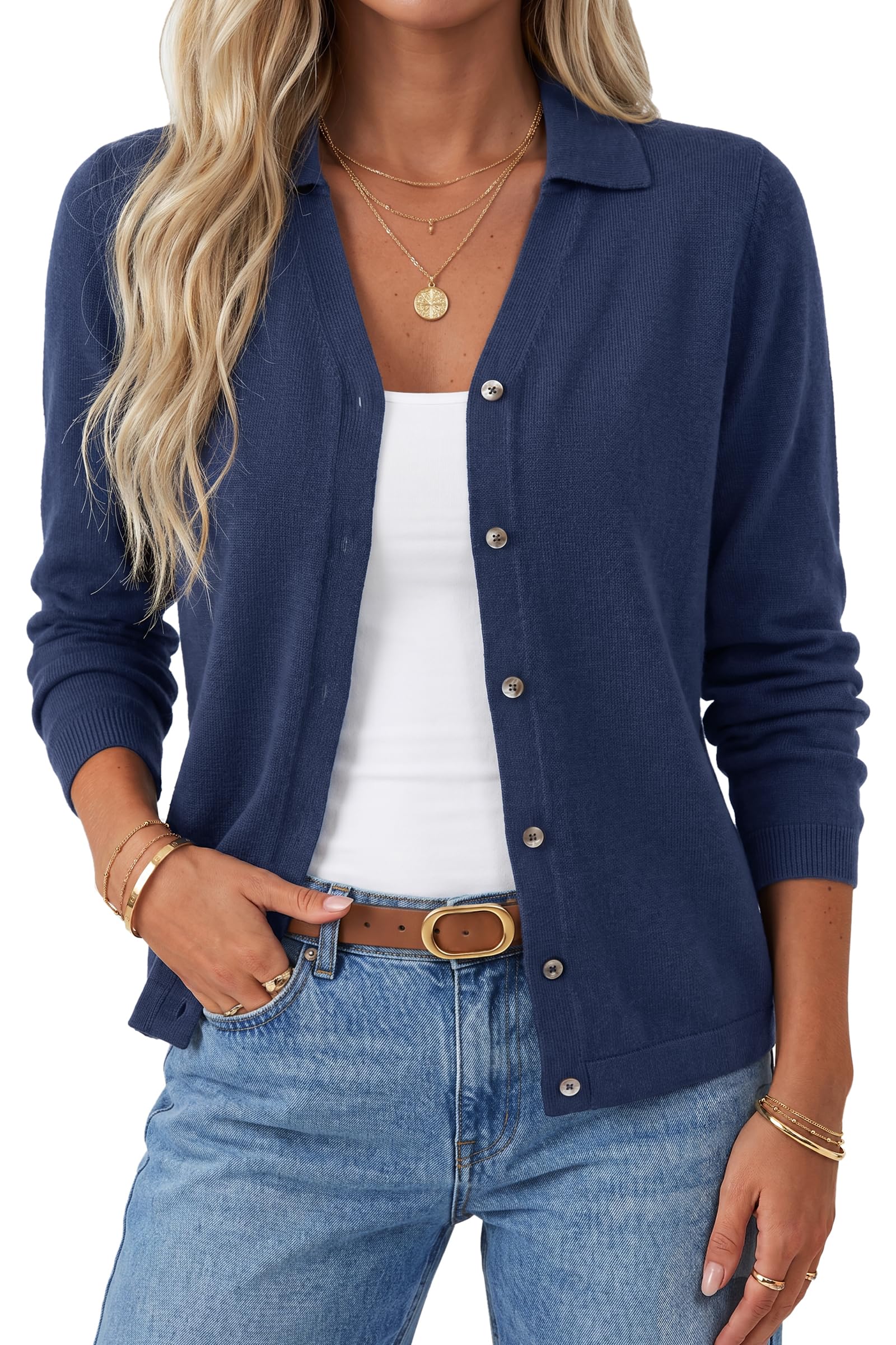 Arach&Cloz Women's Wool Blend Collared Neck Business Casual Cardigan 2026