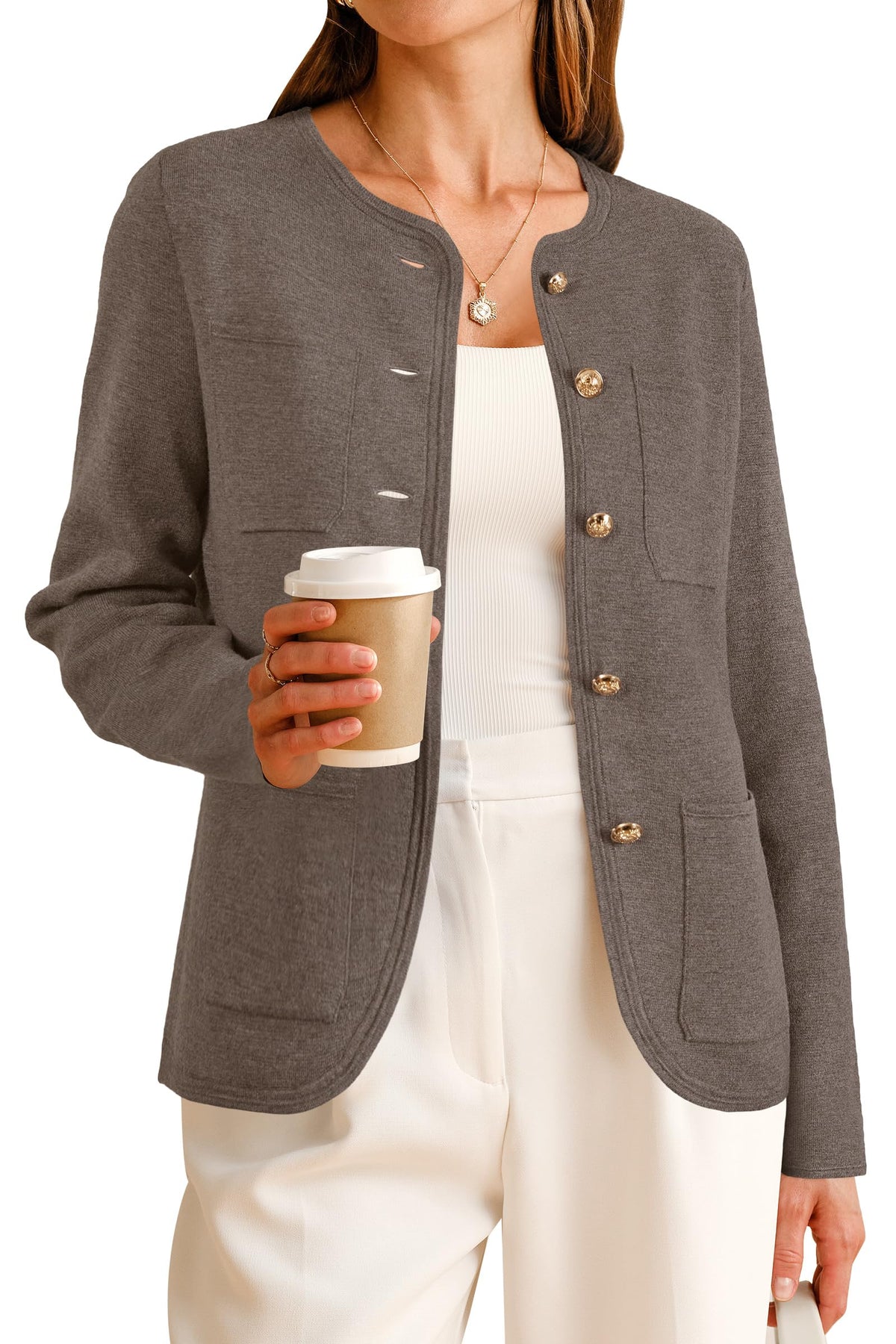 Arach&Cloz Wool-Blend Pocketed Knit Blazer — product image 11
