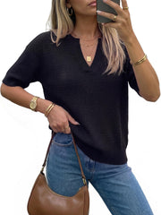 Arach&Cloz Women's Striped Short Sleeve Sweater Work Casual Fashion Trendy