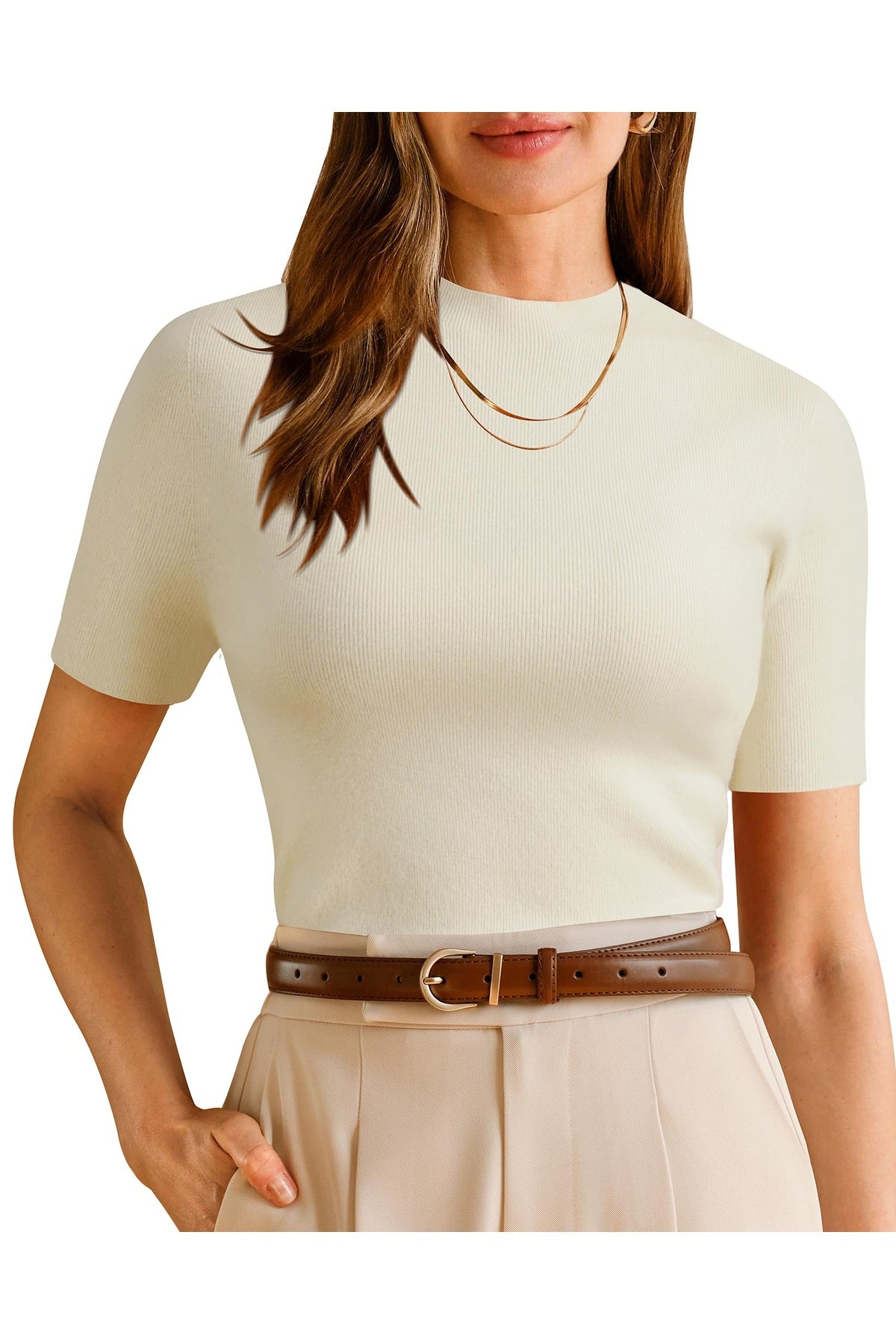 Arach&Cloz Women's Wool Blend Fall Seamless Rip Resistant Tops Opaque Business Casual Shirts