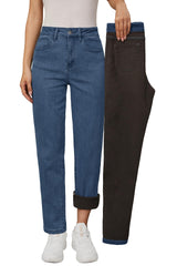 Arach&Cloz Women's Thin Fleece Lined Jeans High Waisted Stretch Warm Straight Leg Pants 2025