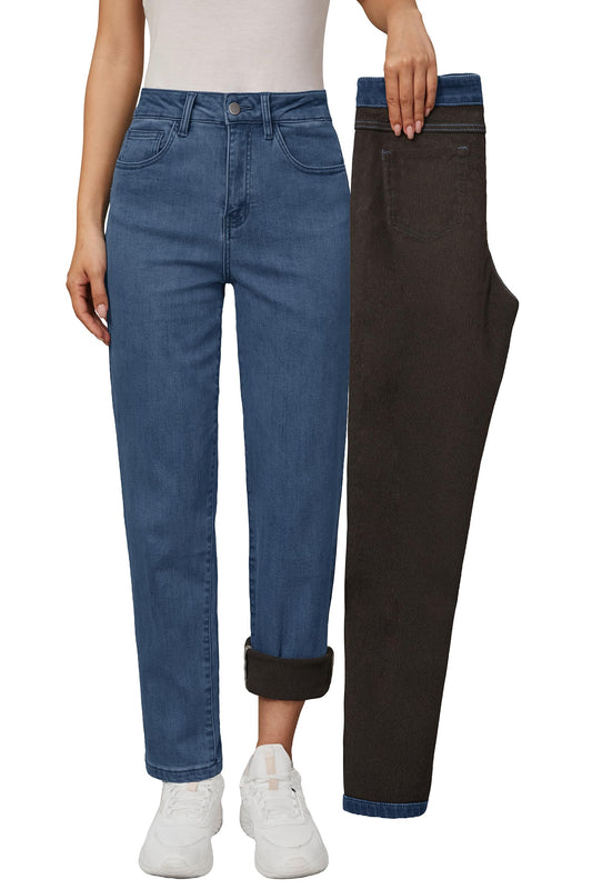 Arach&Cloz Women's Thin Fleece Lined Jeans High Waisted Stretch Warm Straight Leg Pants 2025