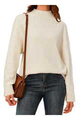 Arach&Cloz Women's Wool Blend Soft Mock Neck Casual Oversized Fall Sweater