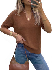 Arach&Cloz Women's Striped Short Sleeve Sweater Work Casual Fashion Trendy
