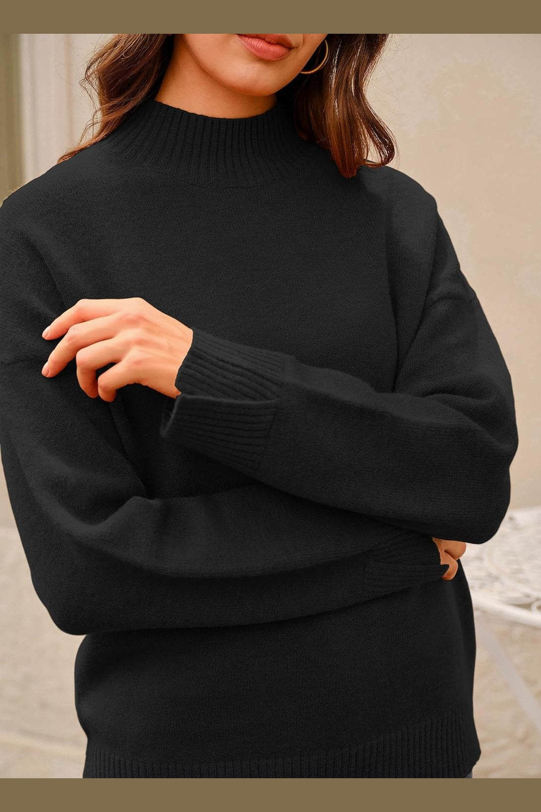 Arach&Cloz Wool-Blend Mock-Neck Oversized Pullover — product image 5