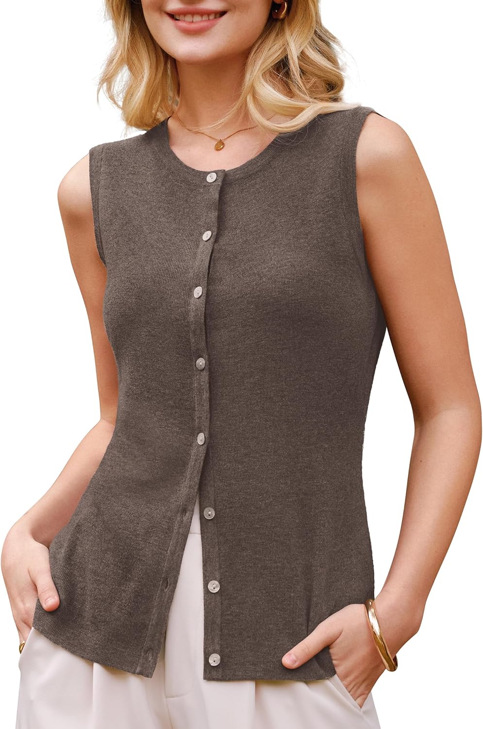 Arach&Cloz Wool-Blend Button-Front Tank Top — product image 1