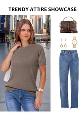 Arach&Cloz Women's Wool Blend Business Casual Essential Fall Layering Pullover Sweaters