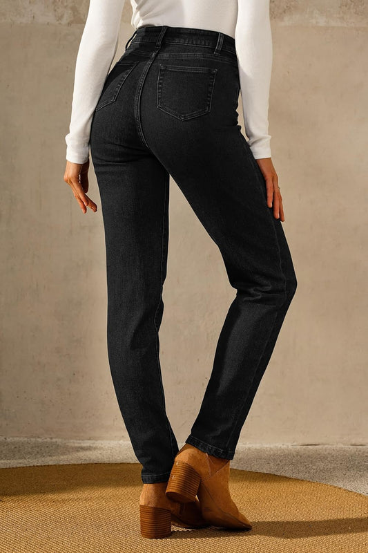 Arach&Cloz Women's Thin Fleece Lined Jeans High Waisted Stretch Warm Straight Leg Pants 2025