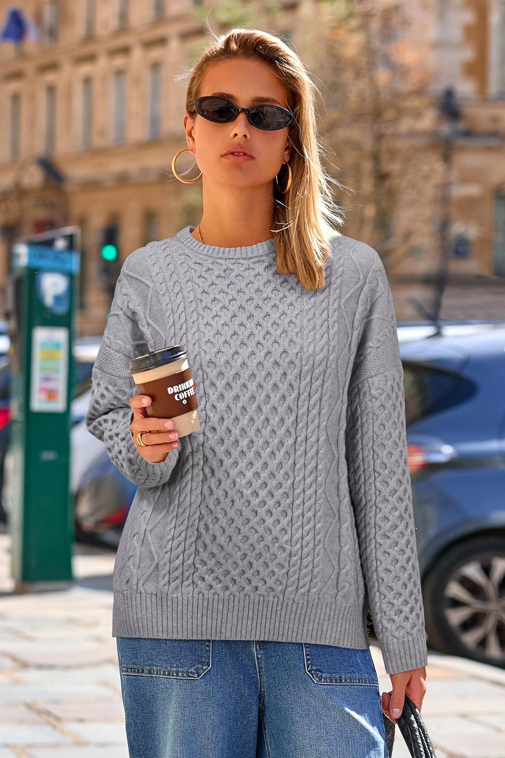 Arach&Cloz Wool-Blend Cable-Knit Oversized Pullover — product image 2