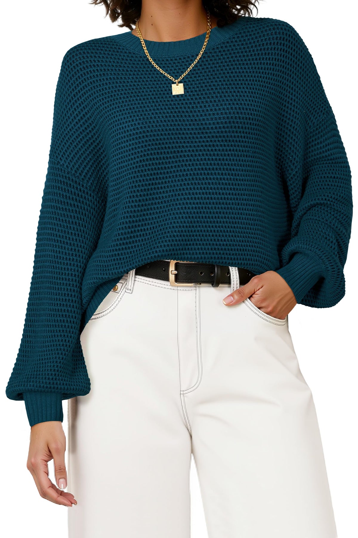 Arach&Cloz Wool-Blend Waffle-Knit Crew-Neck Oversized Pullover — product image 9