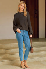 Arach&Cloz Women's Wool Blend Crewneck Fall Trendy Oversized Waffle Sweaters 2025