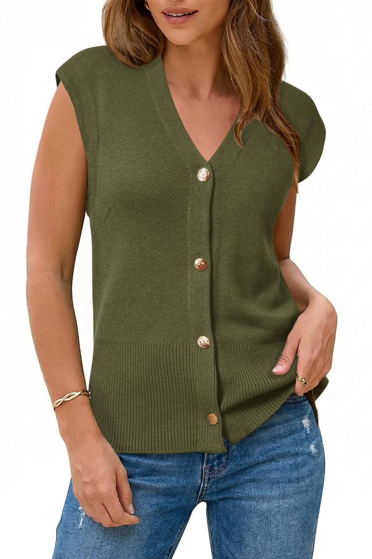 Arach&Cloz Wool-Blend Button-Front V-Neck Sweater Vest — product image 9