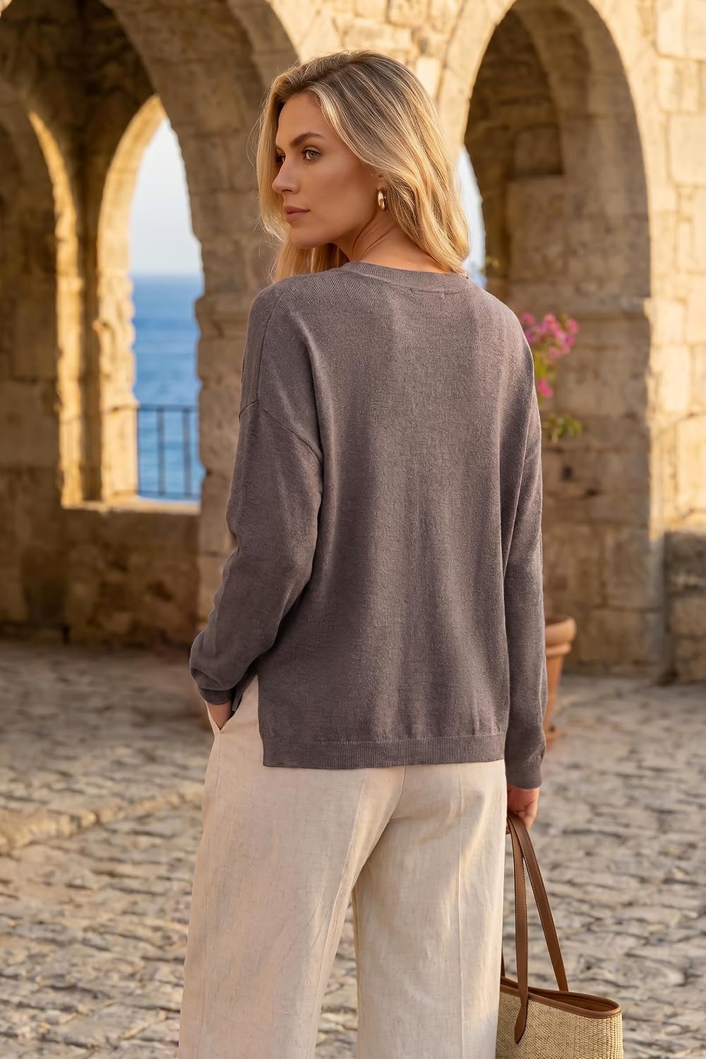 Arach&Cloz Women's Wool Blend Oversized V Neck Fall Casual Pullover Sweater