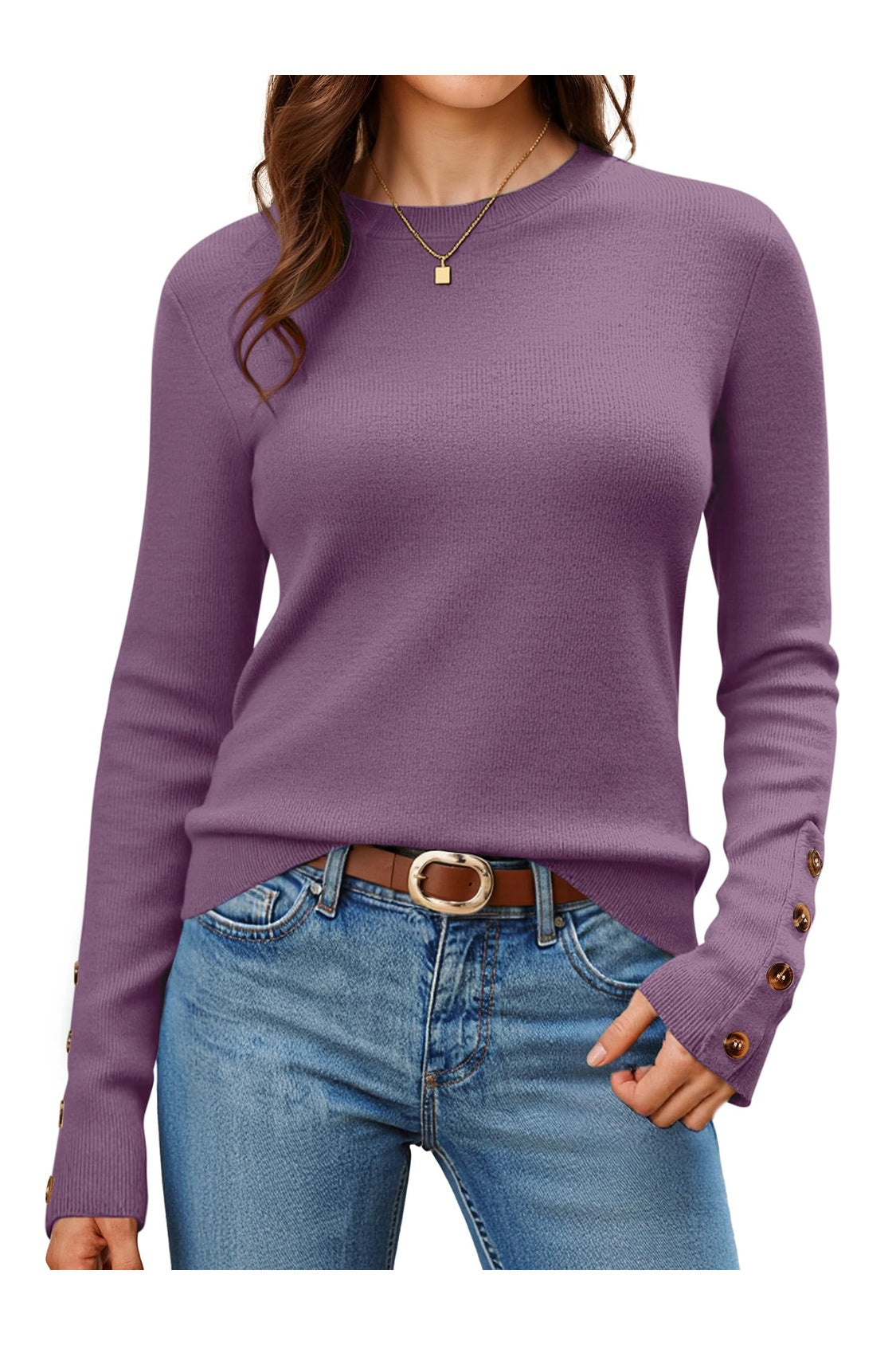 Arach&Cloz Women's Wool Blend Button-Cuff Fall Fashion Casual Sweaters