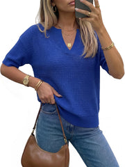 Arach&Cloz Women's Striped Short Sleeve Sweater Work Casual Fashion Trendy