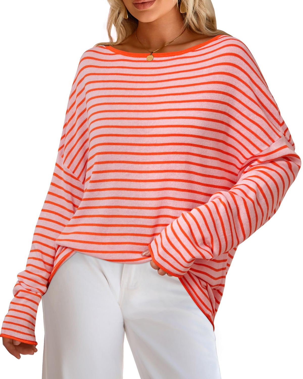 Arach&Cloz Linen-Blend Off-Shoulder Oversized Striped Pullover — product image 9